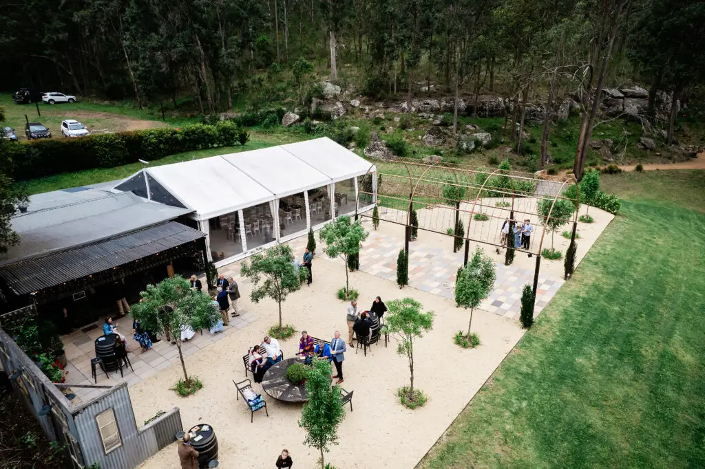 drone shot of Mystwood wedding venue